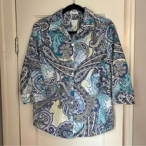Chico’s no iron paisley 3/4 button down collared blouse size 4/S